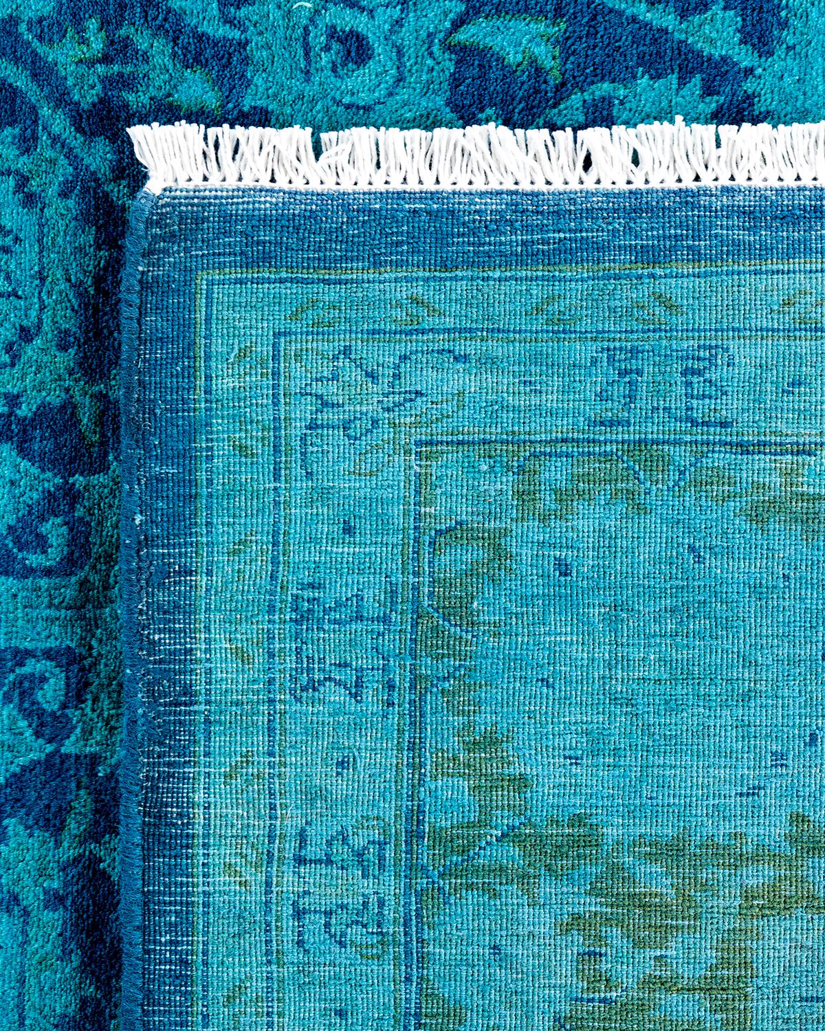 Contemporary Overdyed Hand Knotted Wool Blue Area Rug 6' 2
