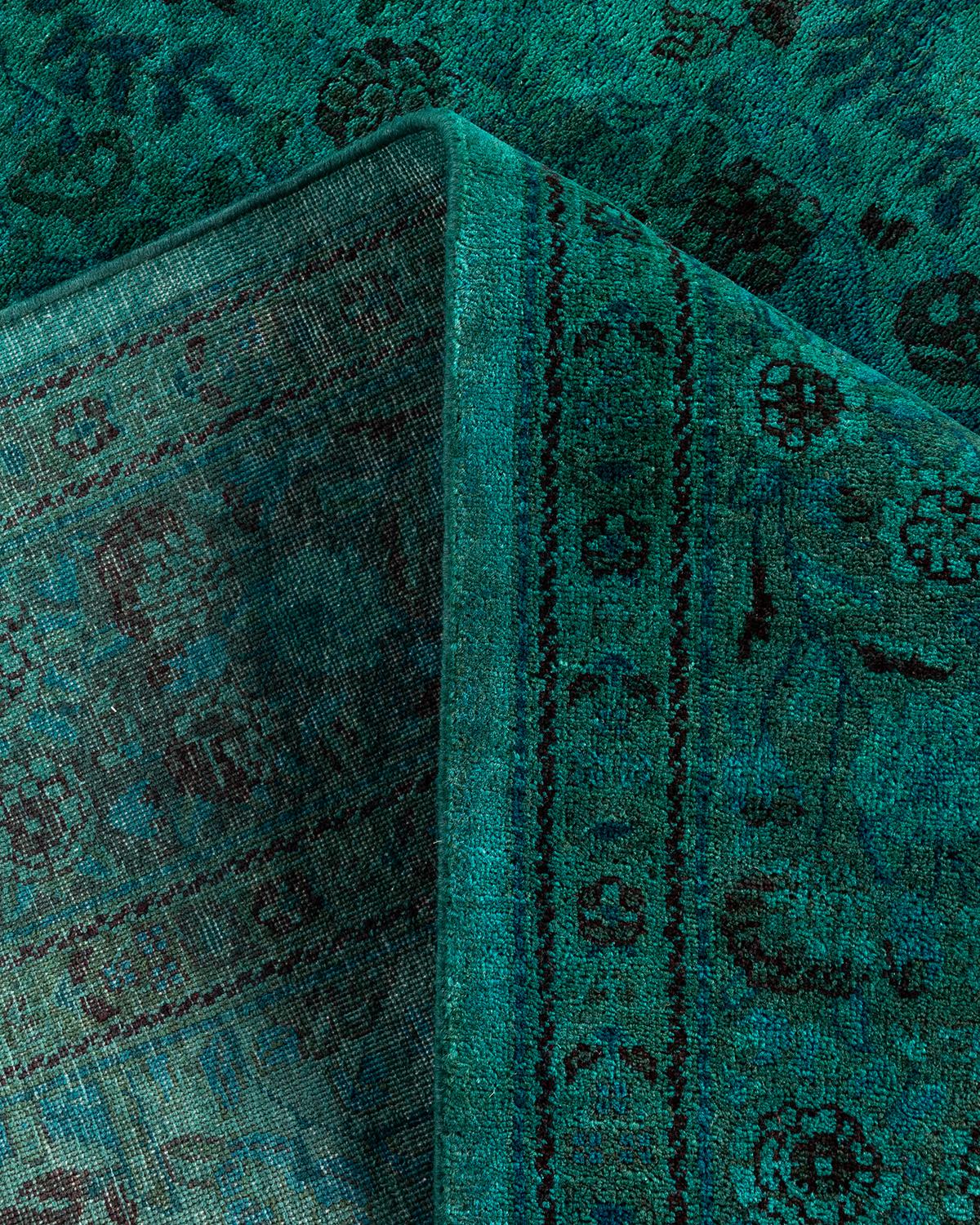 Contemporary Overdyed Hand Knotted Wool Blue Area Rug 6' 2
