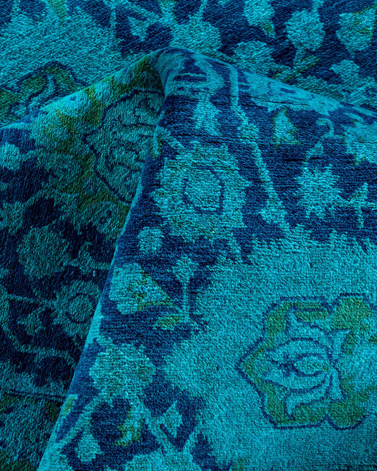 Contemporary Overdyed Hand Knotted Wool Blue Area Rug 6' 2