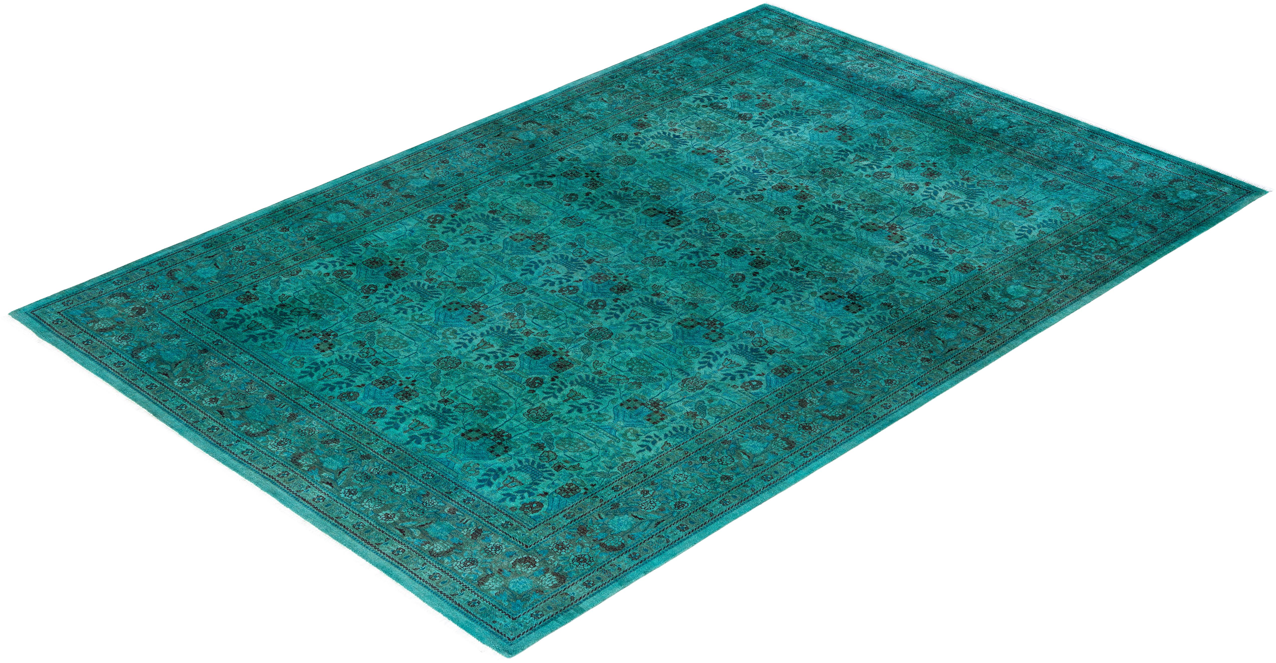 Contemporary Overdyed Hand Knotted Wool Blue Area Rug 6' 2