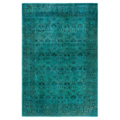 Contemporary Overdyed Hand Knotted Wool Blue Area Rug 6' 2" x 9' 2"