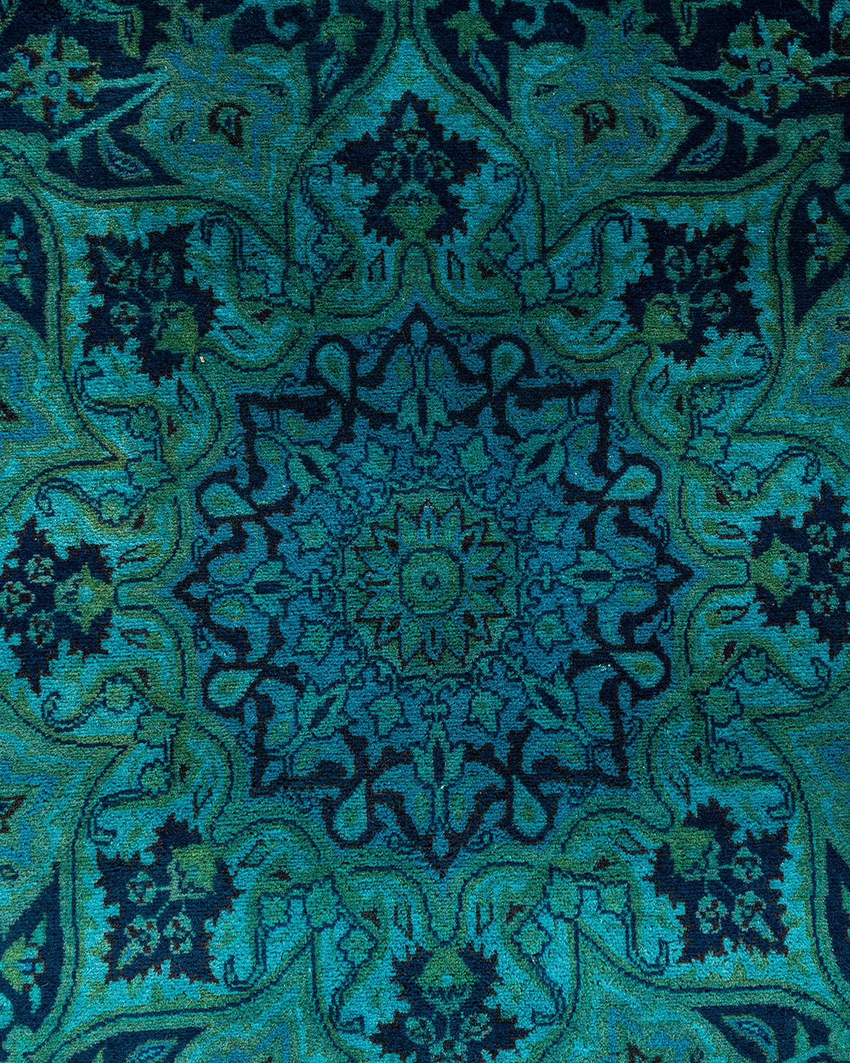 Contemporary Overdyed Hand Knotted Wool Blue Area Rug 6' 2