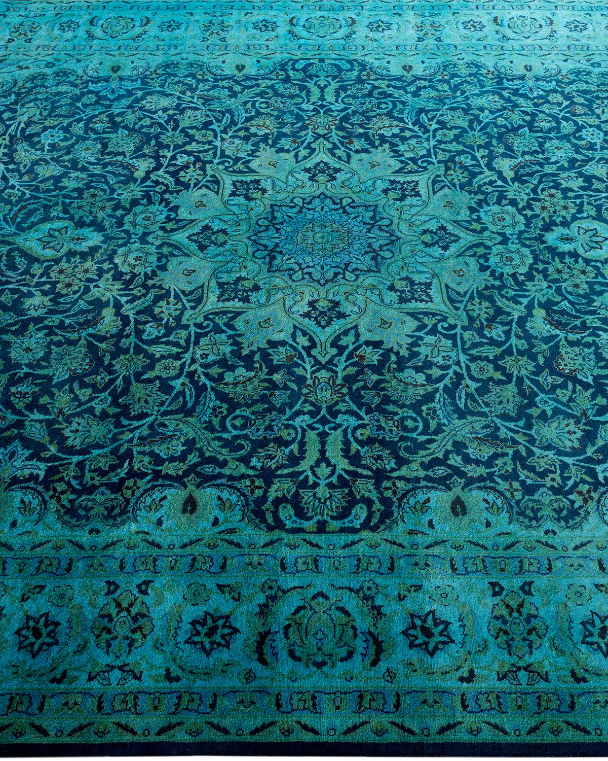 Contemporary Overdyed Hand Knotted Wool Blue Area Rug 6' 2