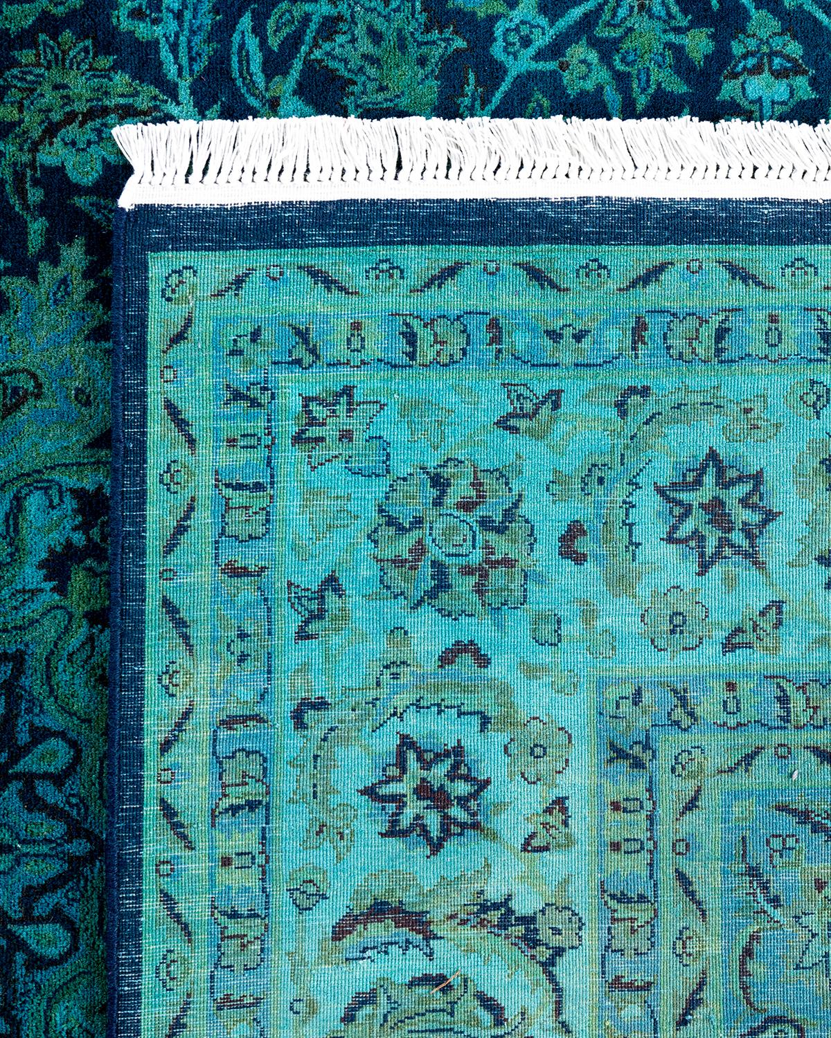 Contemporary Overdyed Hand Knotted Wool Blue Area Rug 6' 2