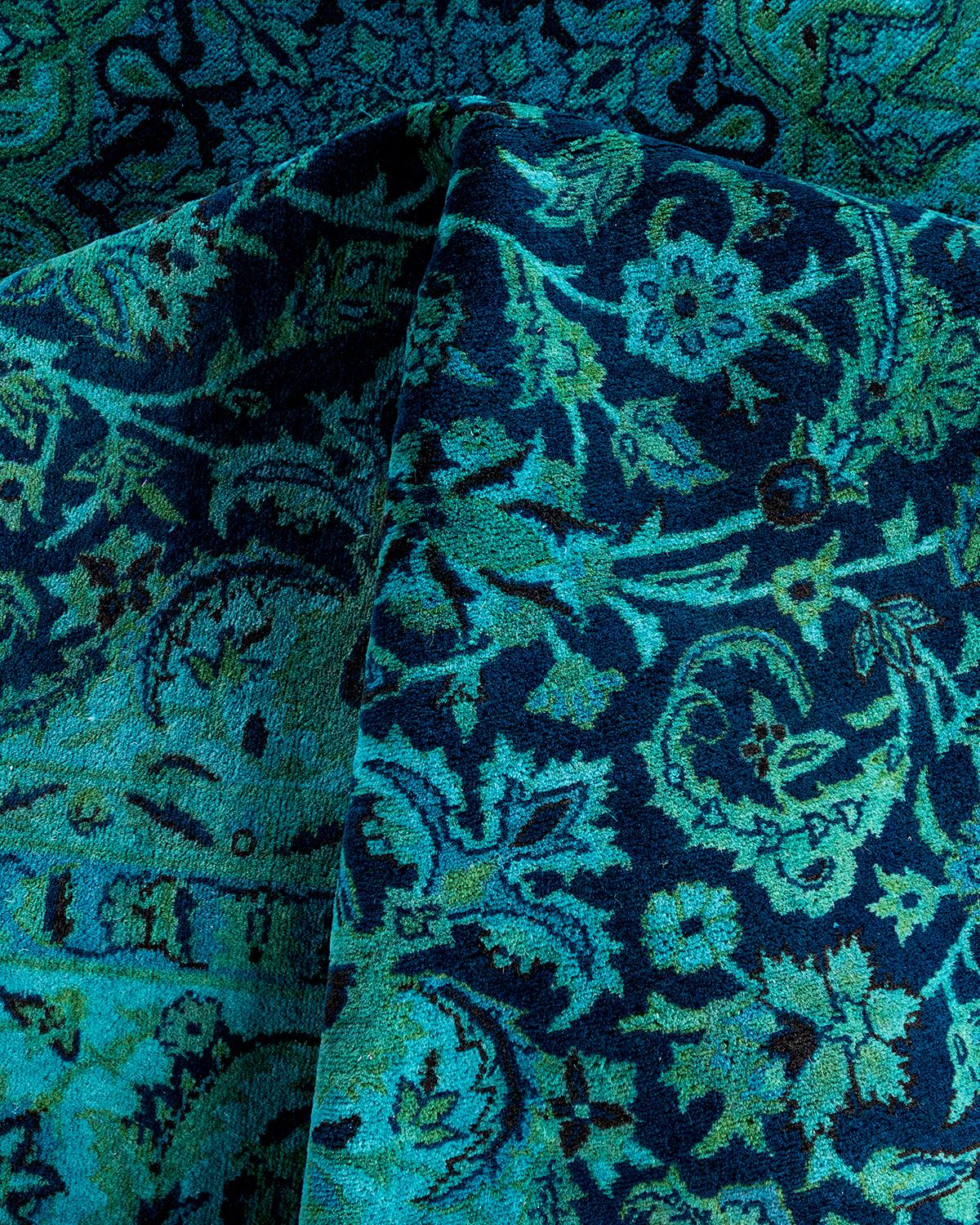 Contemporary Overdyed Hand Knotted Wool Blue Area Rug 6' 2