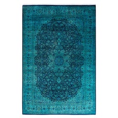 Contemporary Overdyed Hand Knotted Wool Blue Area Rug 6' 2" x 9' 3"