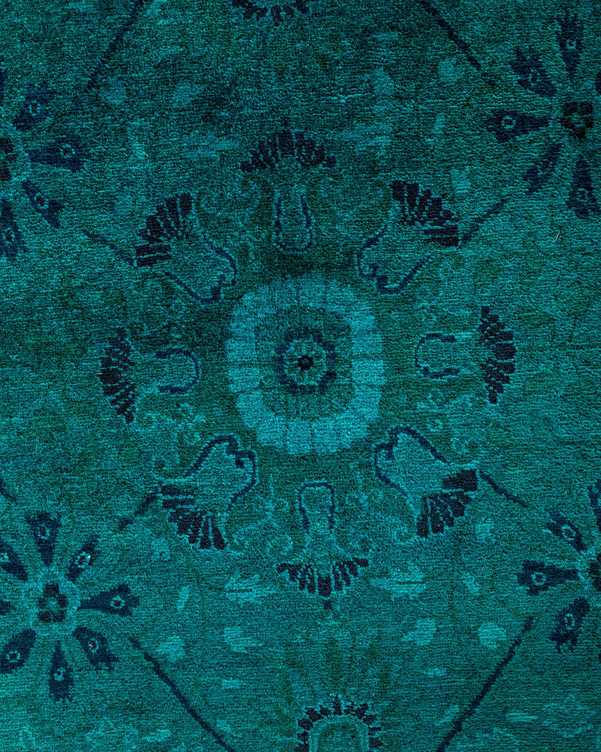 Pakistani Contemporary Overdyed Hand Knotted Wool Blue Area Rug 6' 3