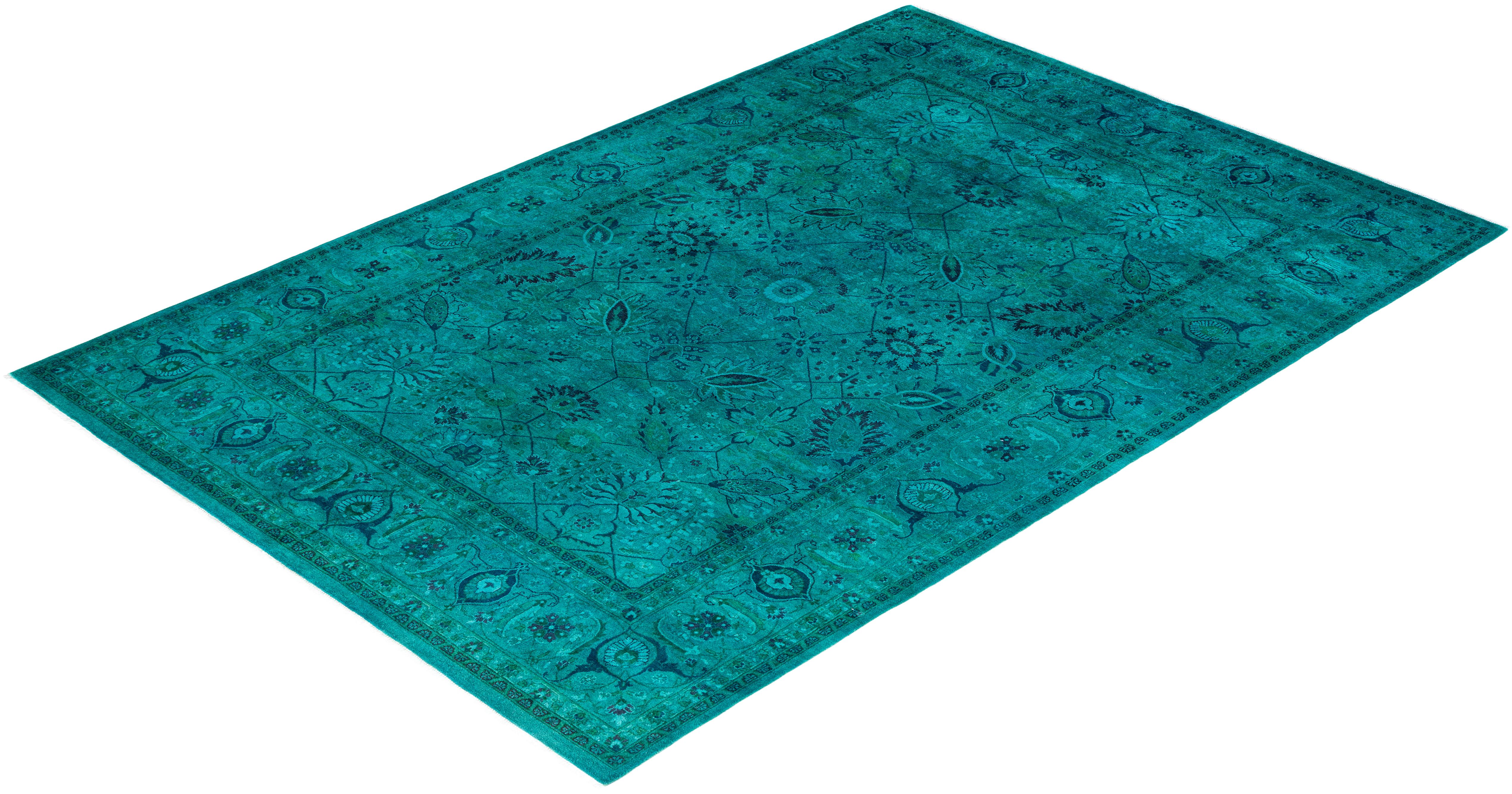 Contemporary Overdyed Hand Knotted Wool Blue Area Rug 6' 3
