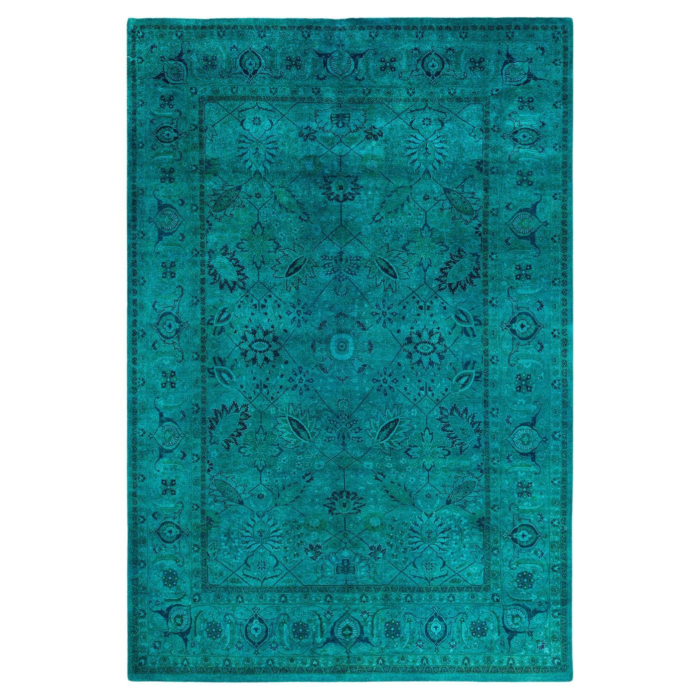 Contemporary Overdyed Hand Knotted Wool Blue Area Rug 6' 3" x 9' 4"