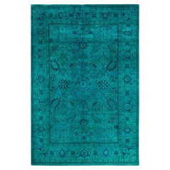 Contemporary Overdyed Hand Knotted Wool Blue Area Rug 6' 3" x 9' 4"