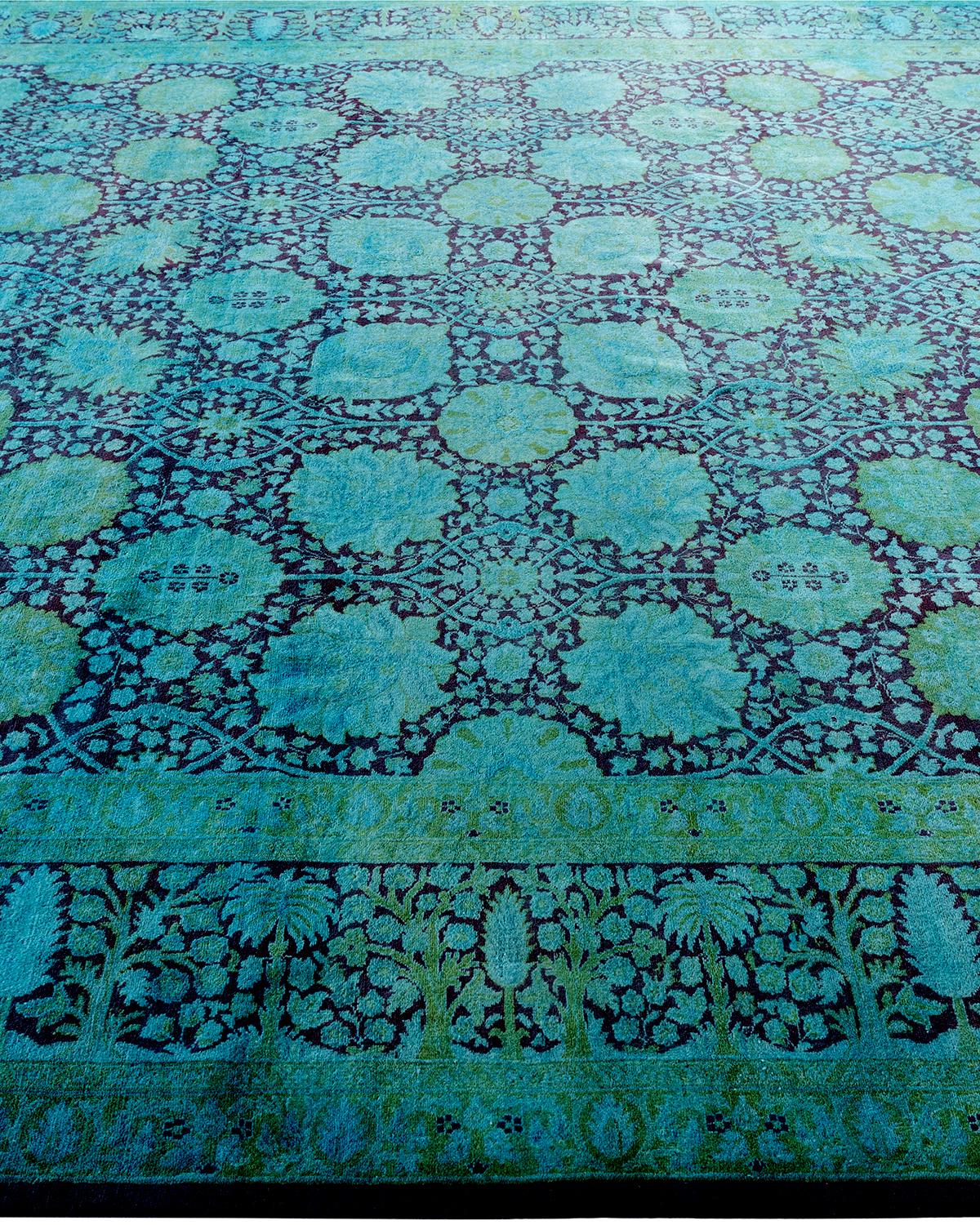 Contemporary Overdyed Hand Knots Rugs (Tappeto di lana blu) 8' 0