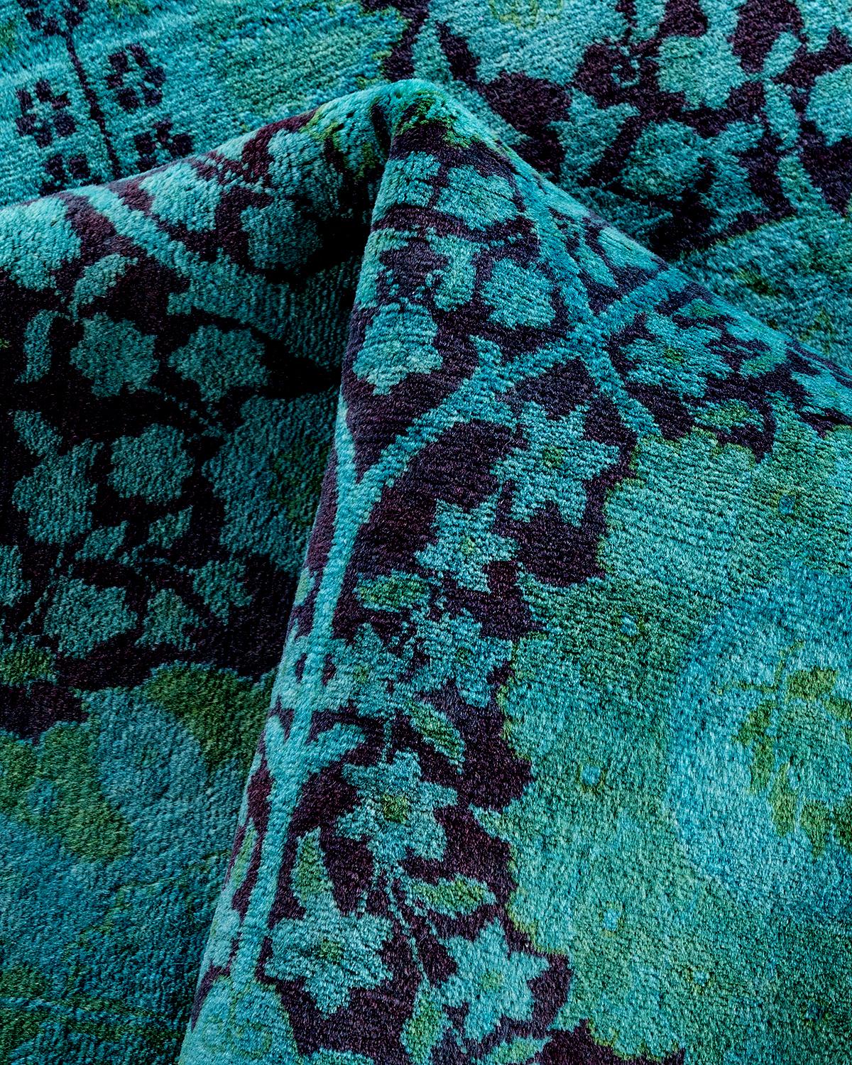 Contemporary Overdyed Hand Knots Rugs (Tappeto di lana blu) 8' 0