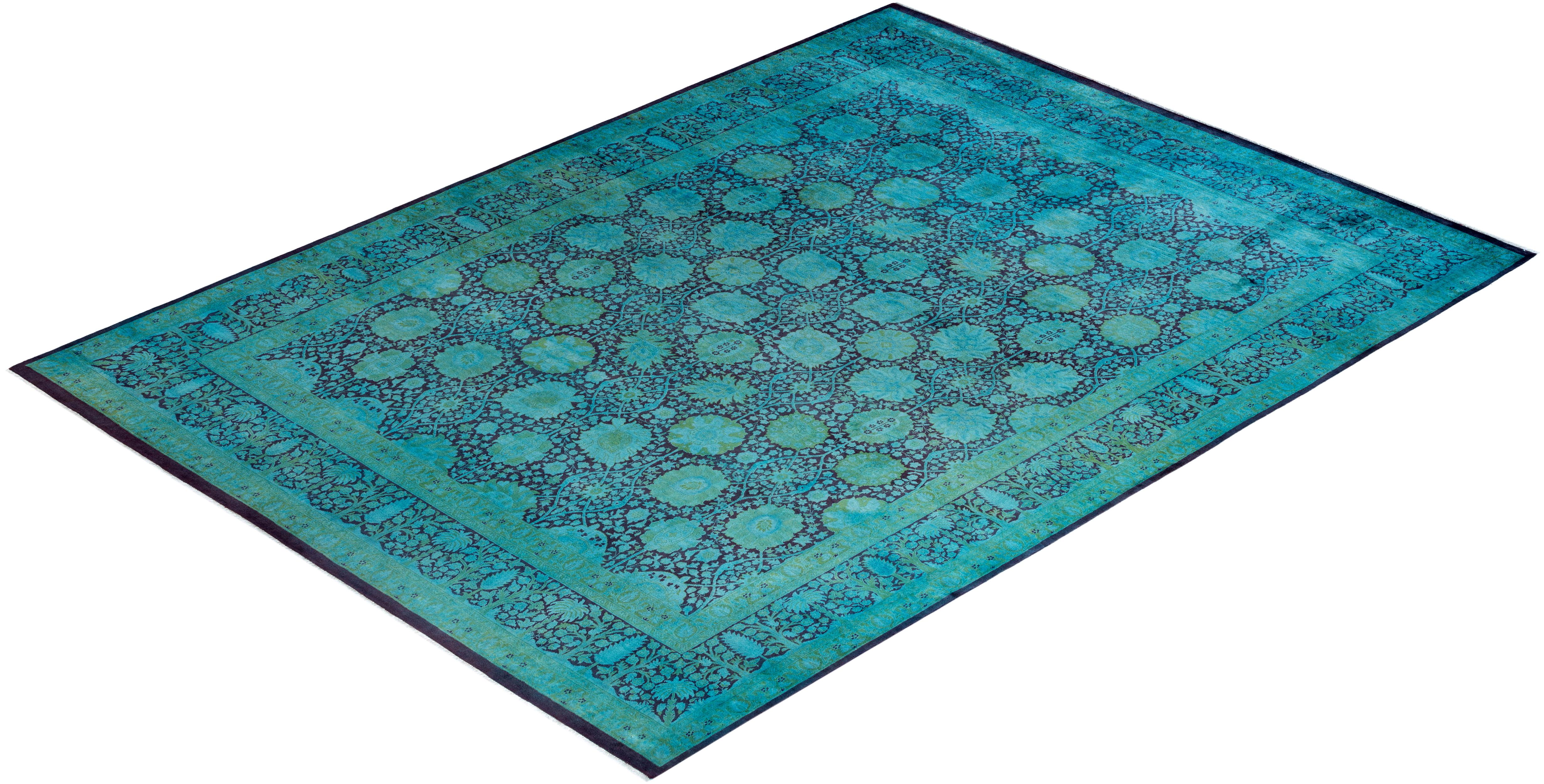 Contemporary Overdyed Hand Knots Rugs (Tappeto di lana blu) 8' 0