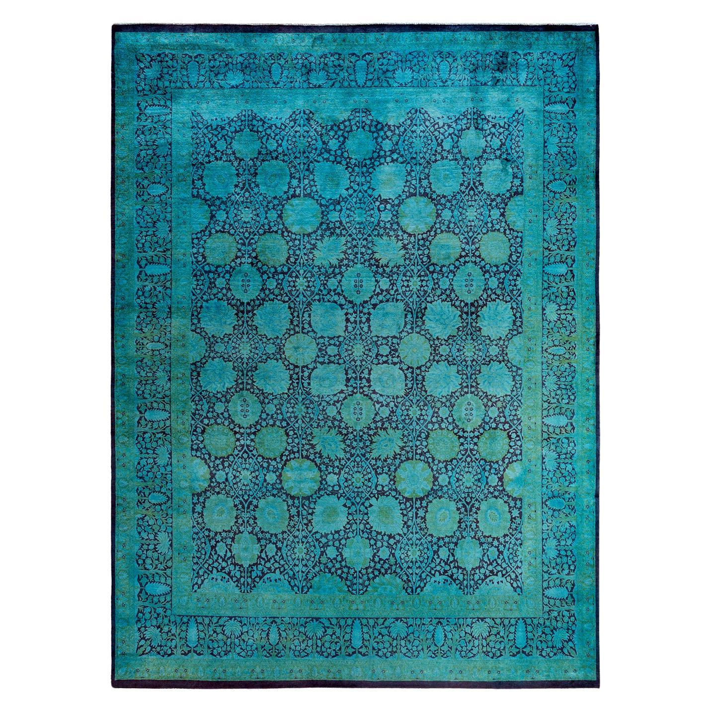 Contemporary Overdyed Hand Knotted Wool Blue Area Rug 8' 0" x 10' 7"