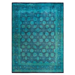 Contemporary Overdyed Hand Knotted Wool Blue Area Rug 8' 0" x 10' 7"