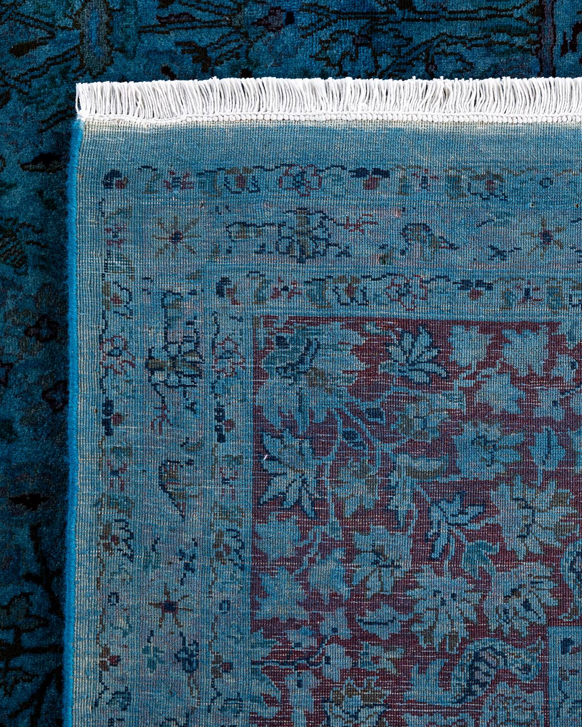 Contemporary Overdyed Hand Knotted Wool Blue Area Rug 8' 1