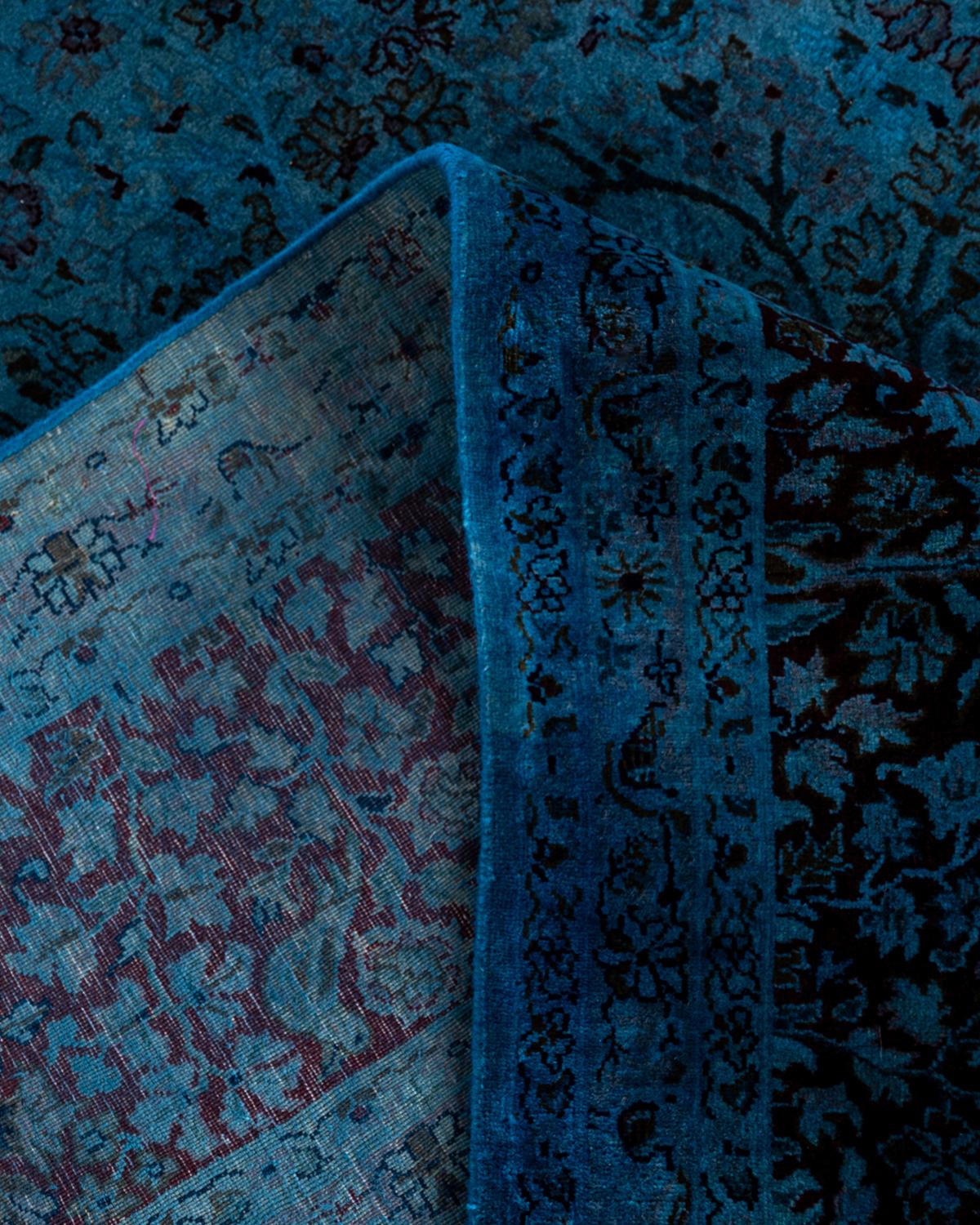 Contemporary Overdyed Hand Knotted Wool Blue Area Rug 8' 1