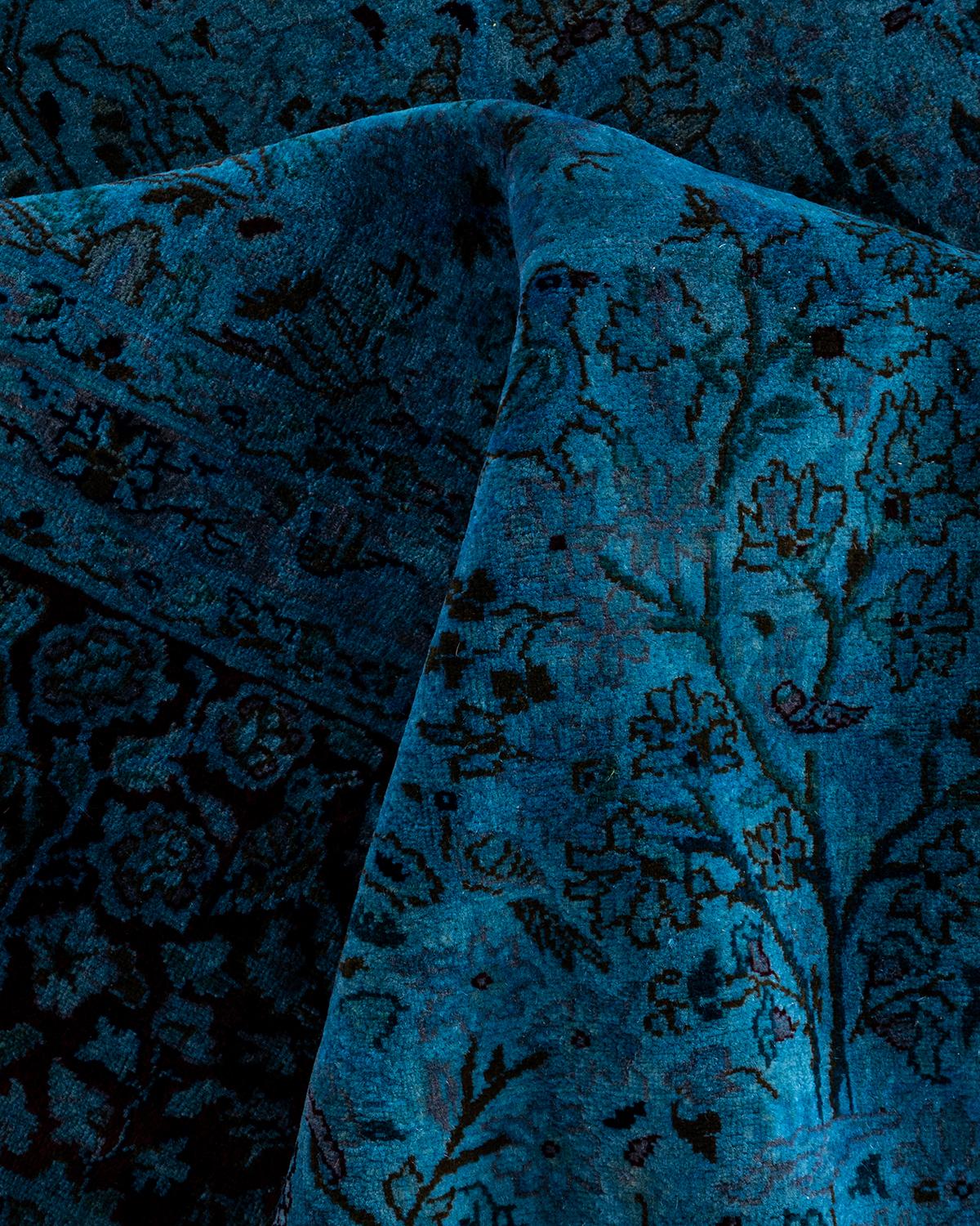 Contemporary Overdyed Hand Knotted Wool Blue Area Rug 8' 1