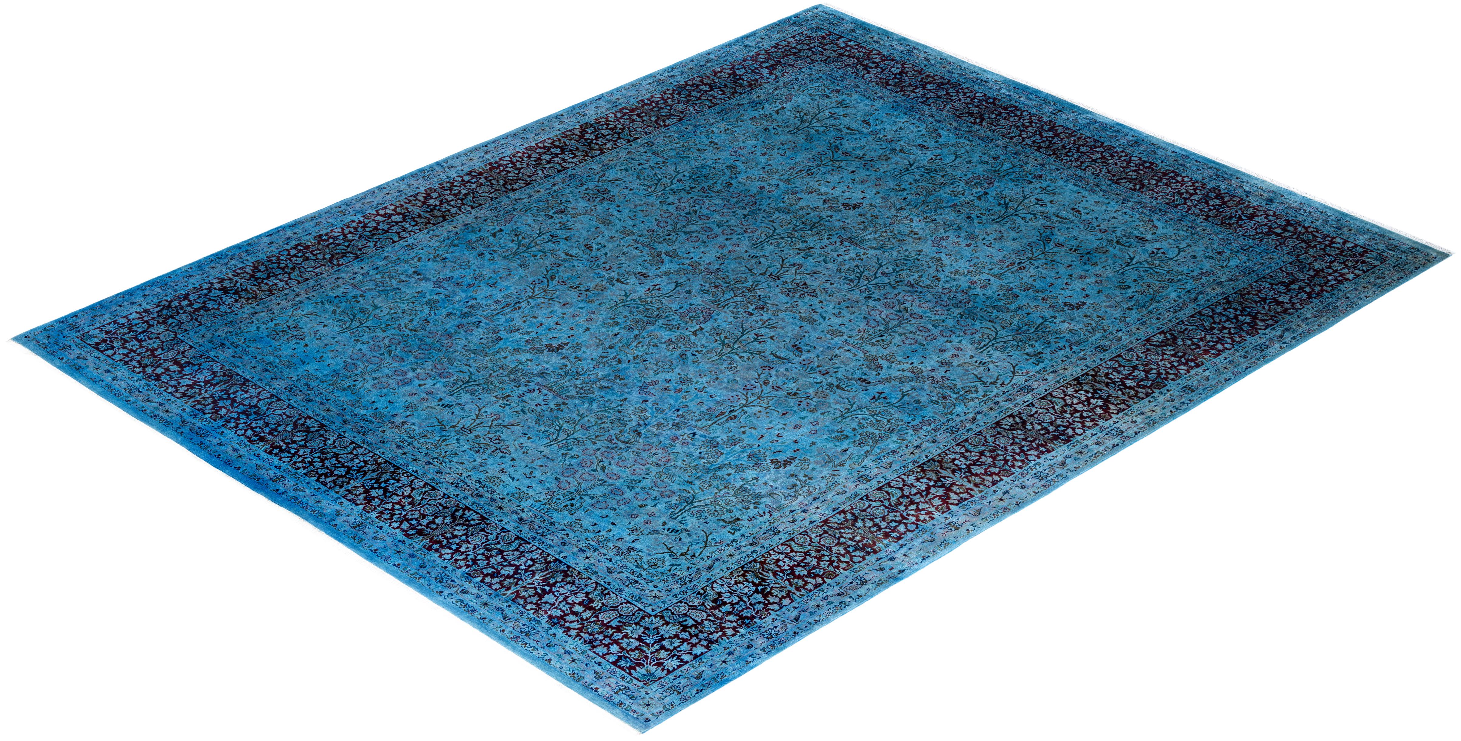 Contemporary Overdyed Hand Knotted Wool Blue Area Rug 8' 1