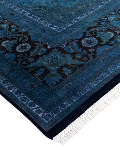 Contemporary Overdyed Hand Knotted Wool Blue Area Rug 8' 10" x 12' 4"