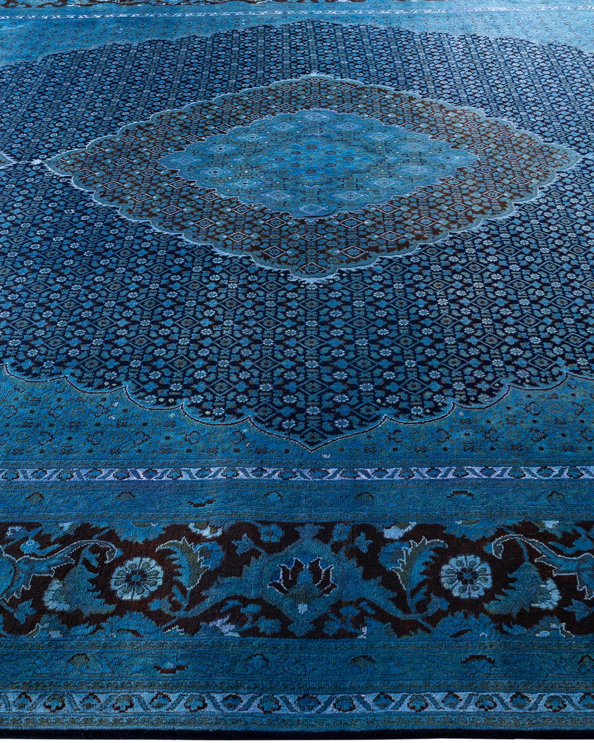 Contemporary Overdyed Hand Knots Rugs (Tappeto di lana blu) 8' 10