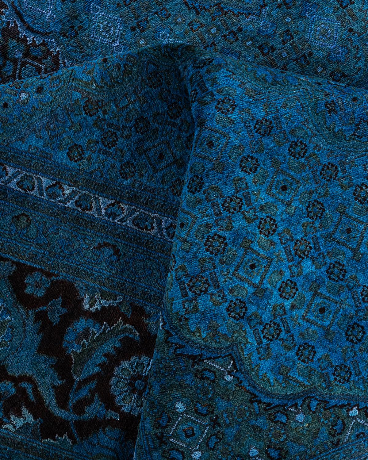 Contemporary Overdyed Hand Knots Rugs (Tappeto di lana blu) 8' 10