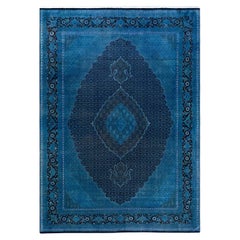 Contemporary Overdyed Hand Knotted Wool Blue Area Rug 8' 10" x 12' 4"