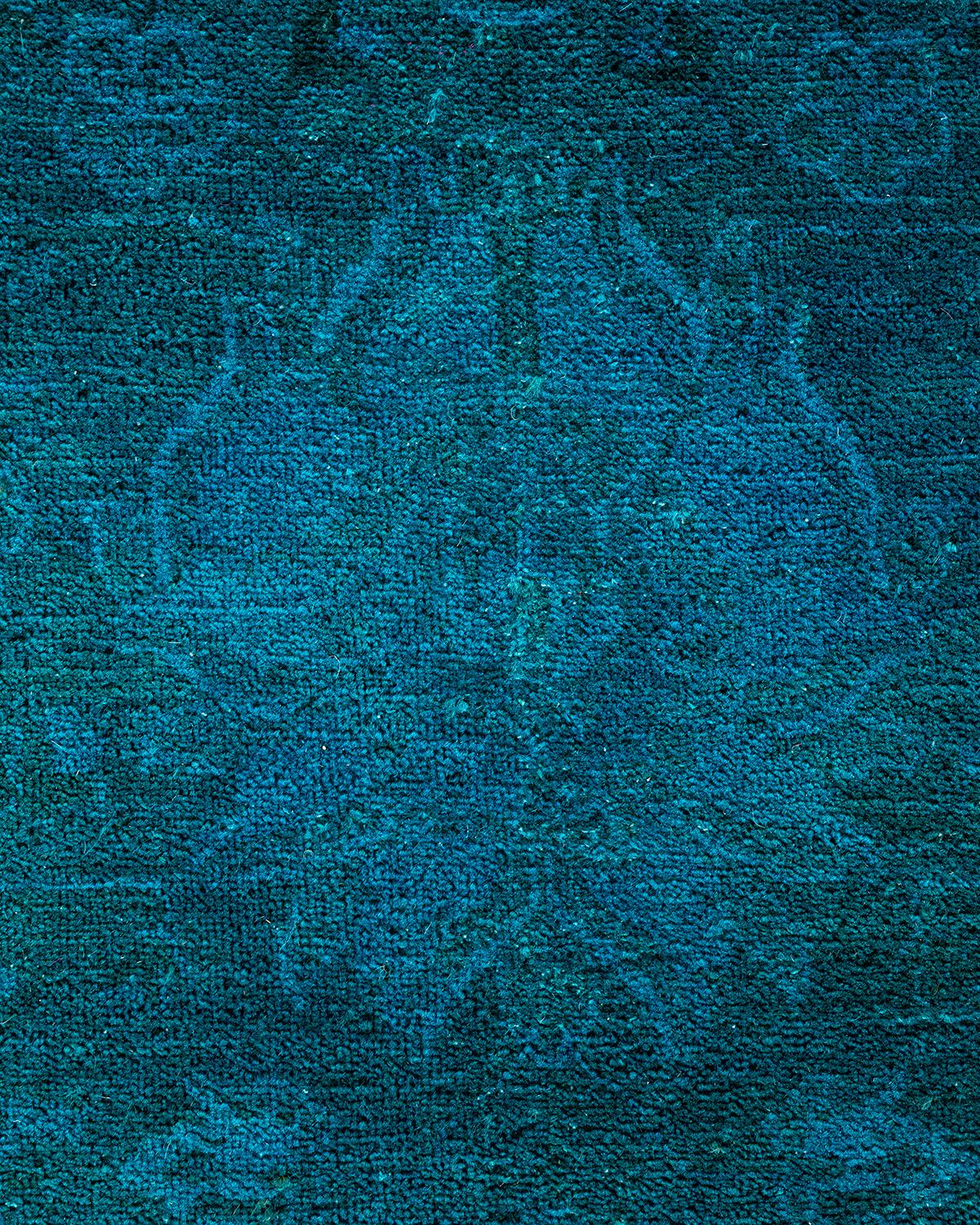 Pakistani Contemporary Overdyed Hand Knotted Wool Blue Area Rug 8' 2
