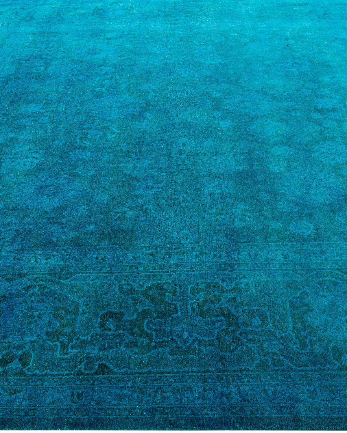 Contemporary Overdyed Hand Knotted Wool Blue Area Rug 8' 2