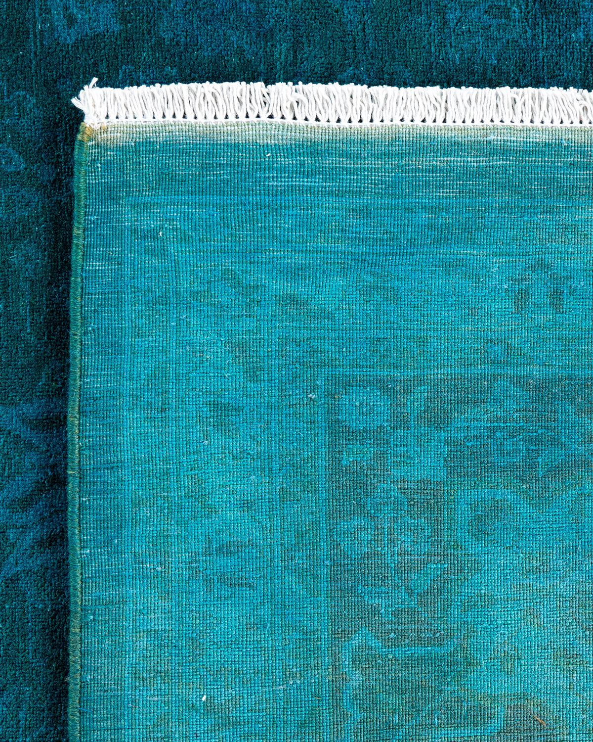 Contemporary Overdyed Hand Knotted Wool Blue Area Rug 8' 2