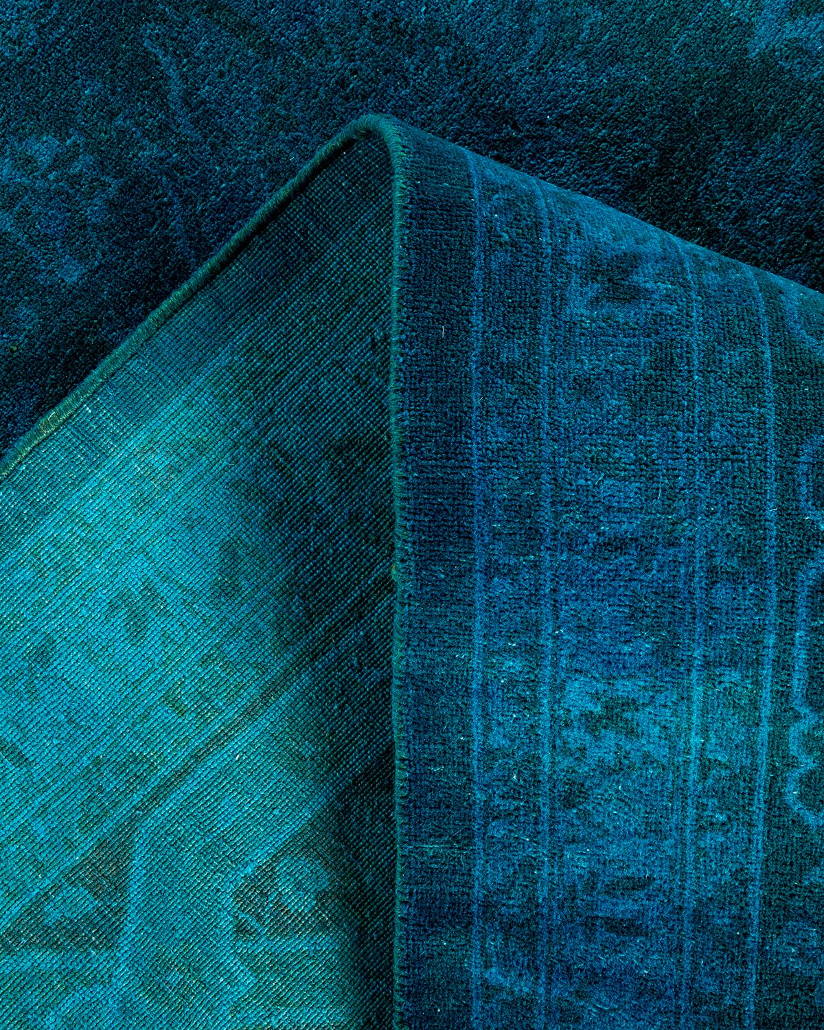 Contemporary Overdyed Hand Knotted Wool Blue Area Rug 8' 2