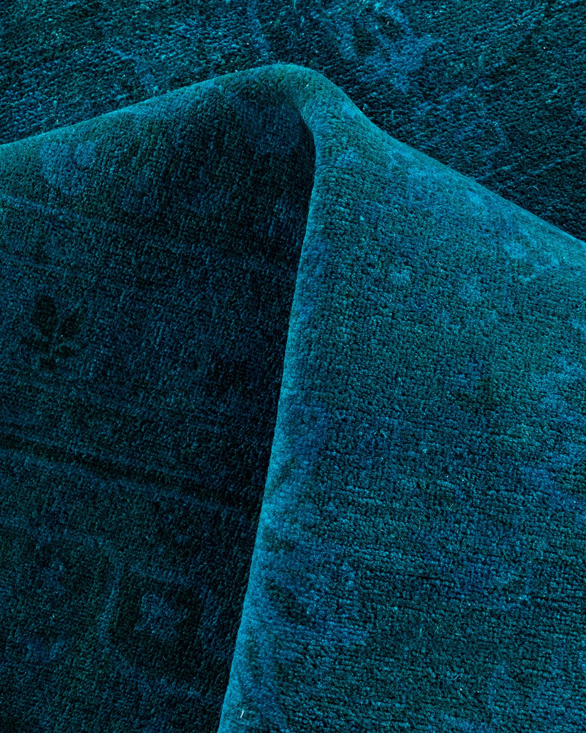 Contemporary Overdyed Hand Knotted Wool Blue Area Rug 8' 2