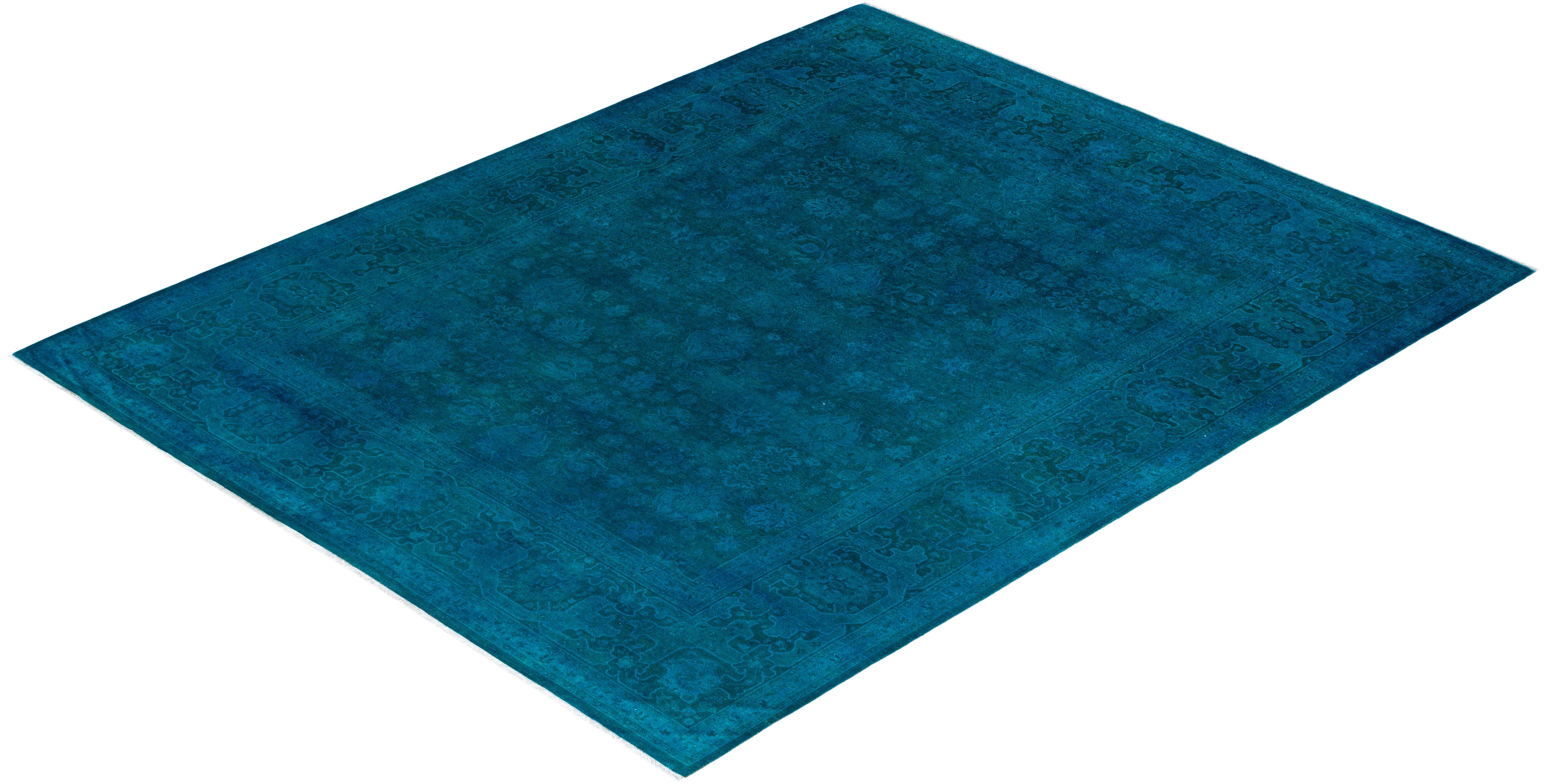 Contemporary Overdyed Hand Knotted Wool Blue Area Rug 8' 2