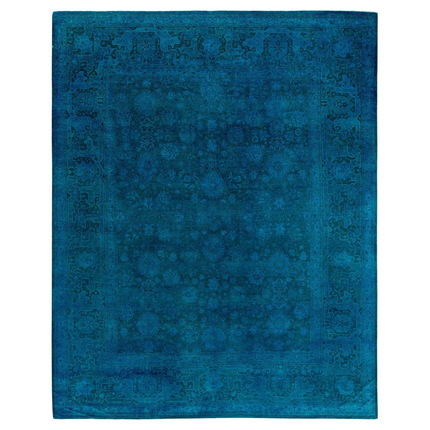 Contemporary Overdyed Hand Knotted Wool Blue Area Rug 8' 2" x 10' 2"