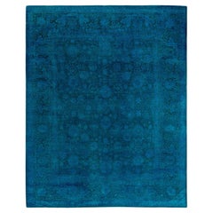 Alfombra de lana teñida a mano azul contemporánea 2 x 3 metros