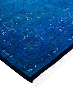 Contemporary Overdyed Hand Knotted Wool Blue Area Rug 8' 2" x 10' 4"