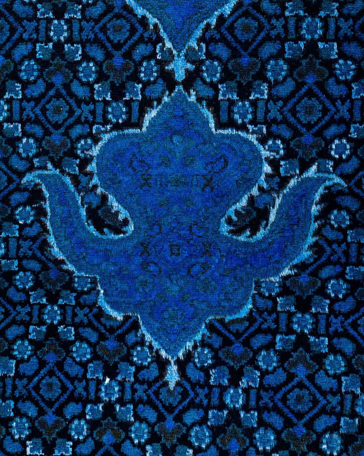 Alfombra de lana teñida a mano azul contemporánea 2' x 4' x 3'' Pakistaní en venta