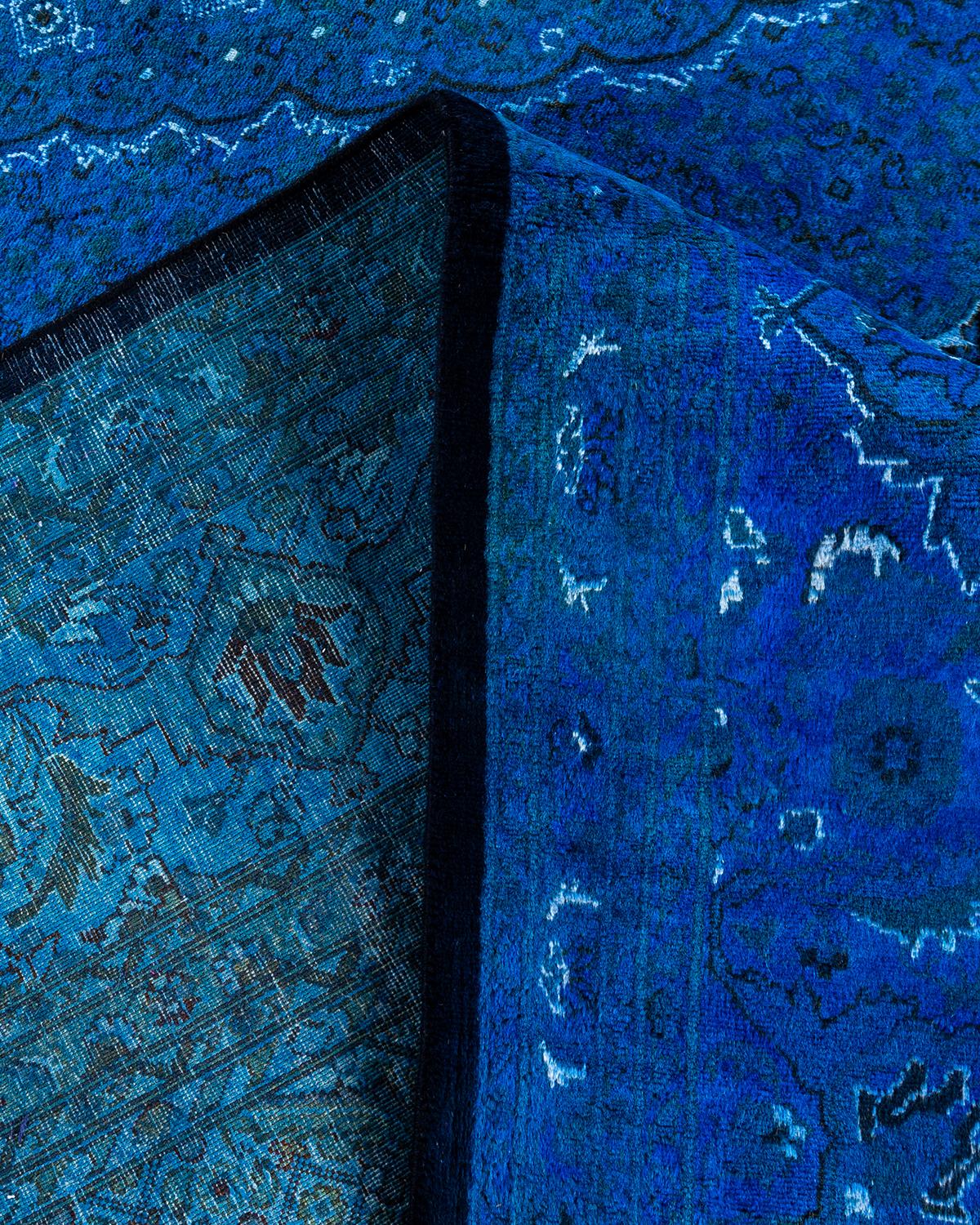 Alfombra de lana teñida a mano azul contemporánea 2' x 4' x 3'' Lana en venta