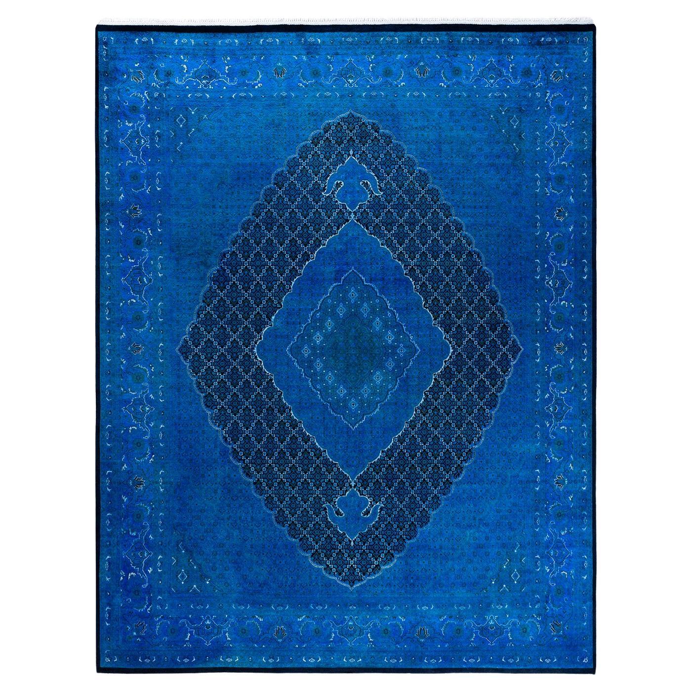 Contemporary Overdyed Hand Knotted Wool Blue Area Rug 8' 2" x 10' 4"