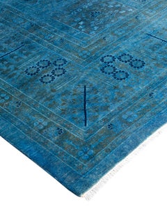 Contemporary Overdyed Hand Knots Rugs (Tappeto di lana blu) 8' 2" x 10' 5"