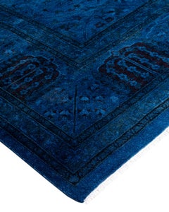 Contemporary Overdyed Hand Knotted Wool Blue Area Rug 8' 2" x 10' 5"