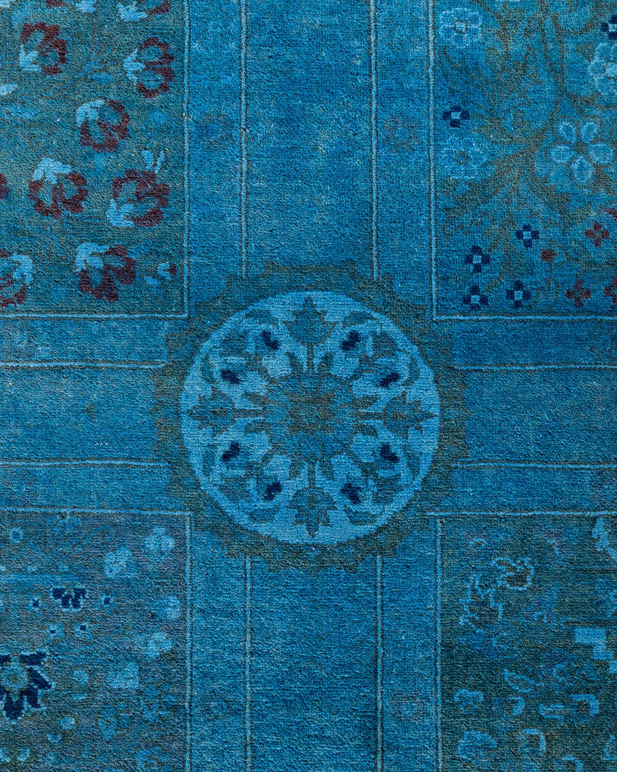 Pakistani Contemporary Overdyed Hand Knotted Wool Blue Area Rug 8' 2