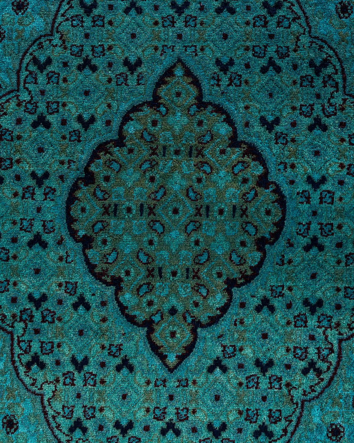 Pakistanais Contemporary Overdyed Hand Knotted Wool Blue Area Rug 8' 2