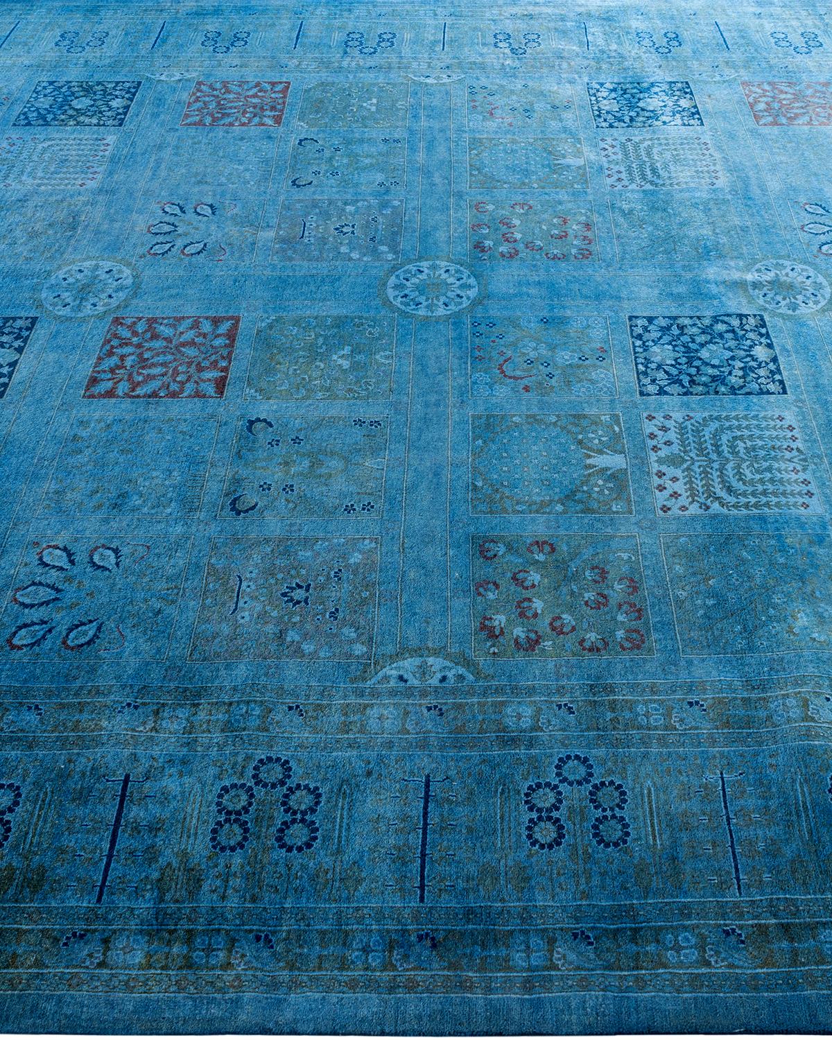 Contemporary Overdyed Hand Knotted Wool Blue Area Rug 8' 2
