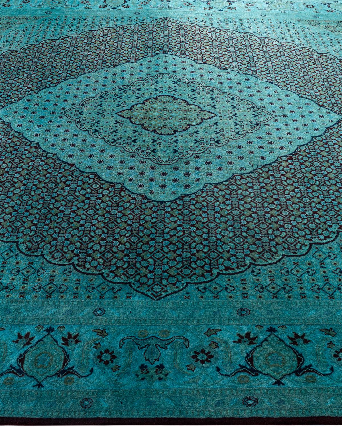 Contemporary Overdyed Hand Knotted Wool Blue Area Rug 8' 2
