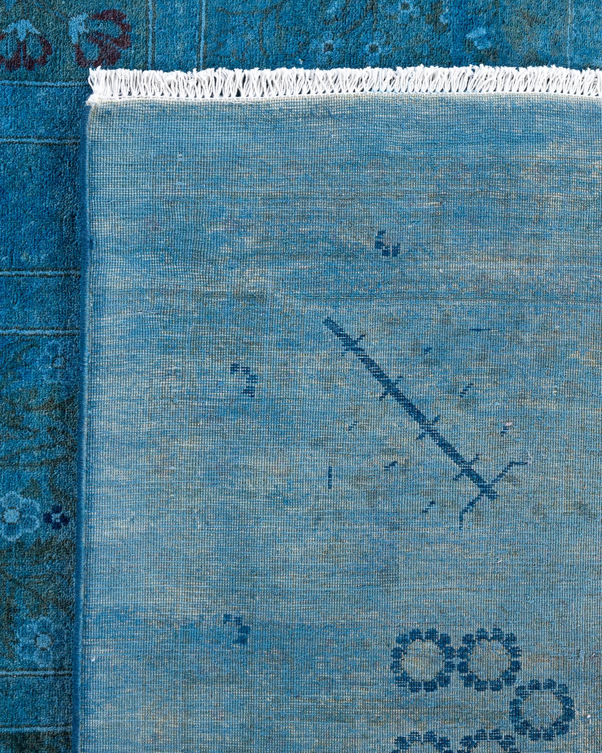 Contemporary Overdyed Hand Knotted Wool Blue Area Rug 8' 2