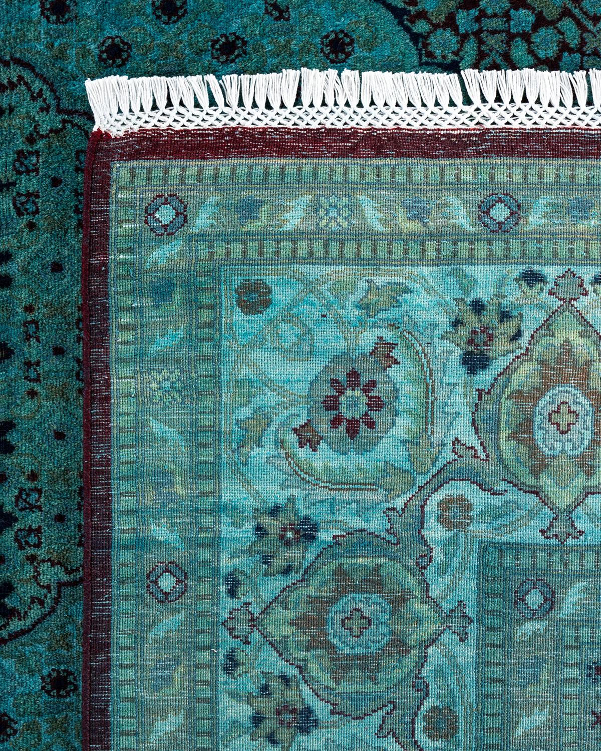 XXIe siècle et contemporain Contemporary Overdyed Hand Knotted Wool Blue Area Rug 8' 2