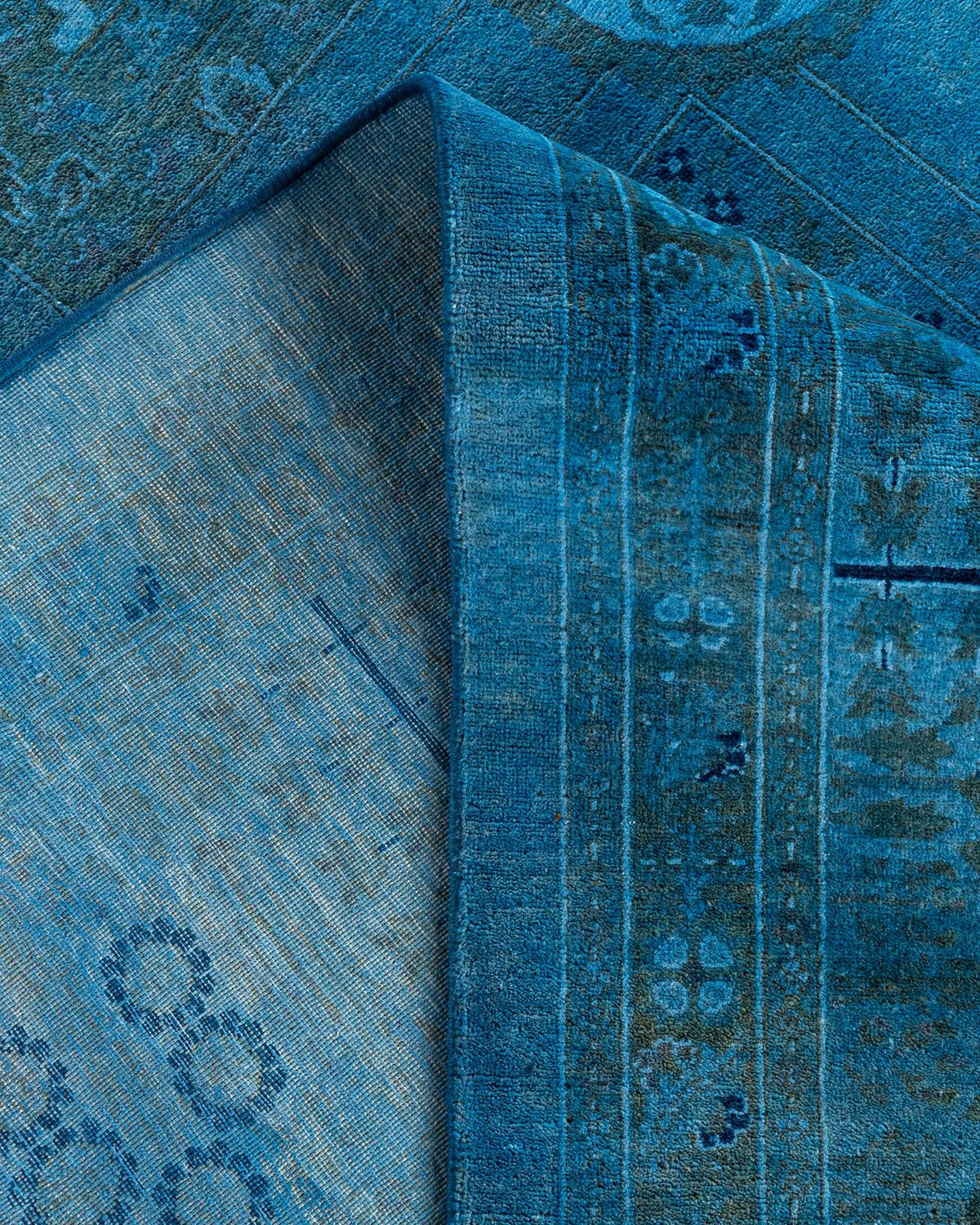 Contemporary Overdyed Hand Knotted Wool Blue Area Rug 8' 2