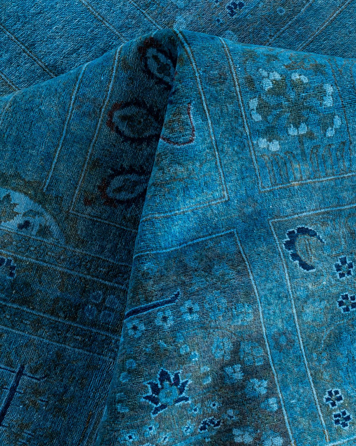 Contemporary Overdyed Hand Knotted Wool Blue Area Rug 8' 2