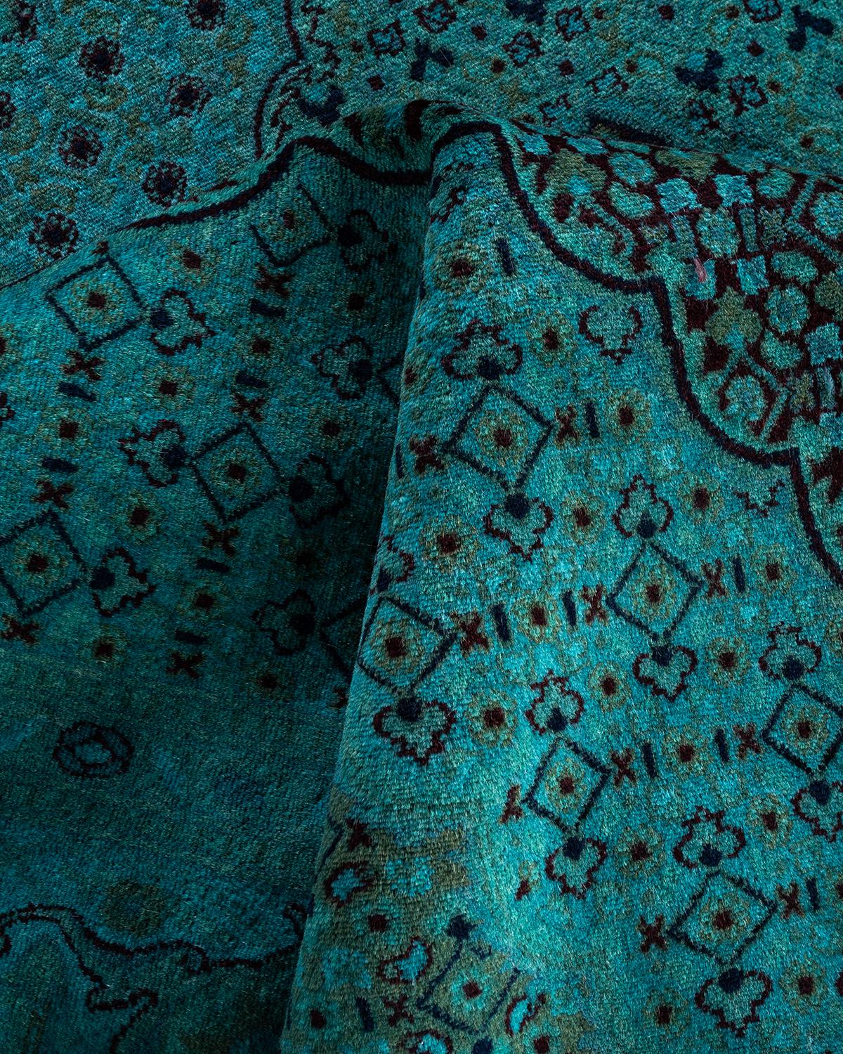 Contemporary Overdyed Hand Knotted Wool Blue Area Rug 8' 2